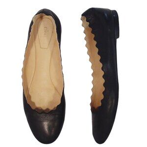 CHLOE Lauren $595 Scalloped Nappa Leather Ballet Flats 39/9 - Made in ITALY